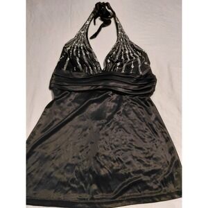 Y2k Bratz Style Aesthetic La Seala U.S.A black satin halter neck Top Size Small